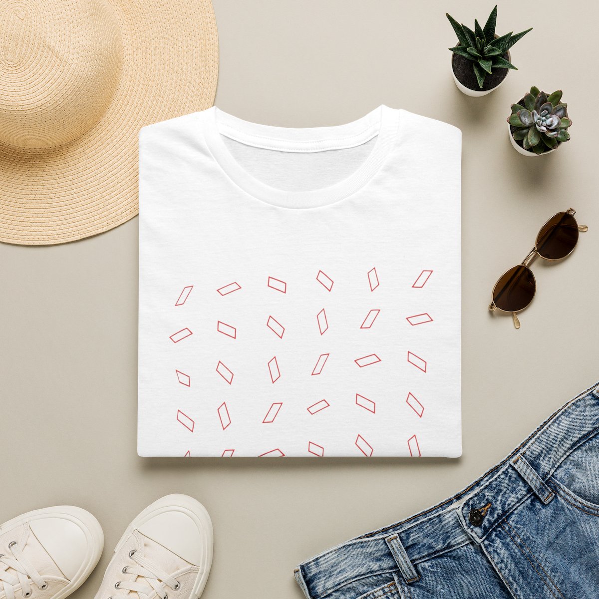 Minimal Pink Rectangle Pattern T-Shirt | Abstract Geometric Tee | MKBHD